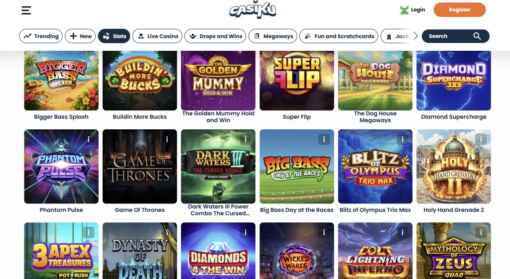 Casiku Casino Games Lobby 2026 Casiku Casino games lobby showing slots and live casino sections